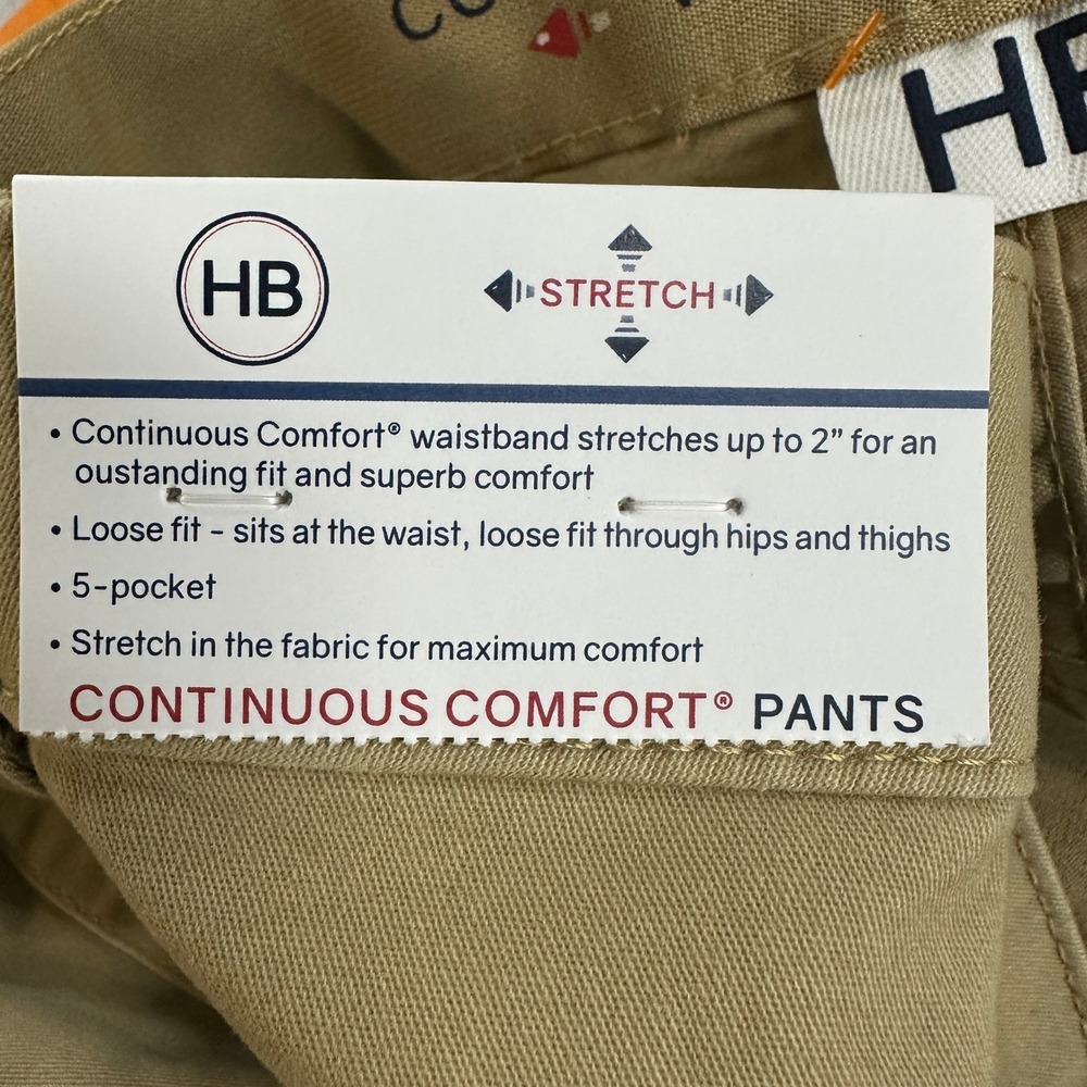 NEW HB Continuous Comfort Waistband Mens 48X32 Pants Khaki Tan‎ Stretch 5-Pocket